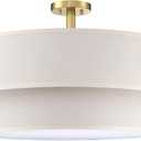 5 Light Semi Flush Mount Close to Ceiling Light Fixture,Cream Linen Fabric Shade Brushed Bronze Finish 22 inch for Bedroom,Living Room,Dining Room Hallway