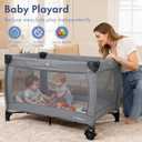 3 in 1 Pack and Play, Baby Bassinet, Changing Table - Portable Baby Playpen for Babies and Toddlers, Foldable Playard with Locking Wheels & Storage Diaper Basket (Grey)