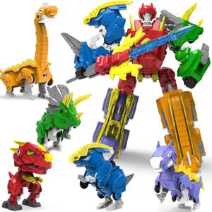Wenbeier Robot Dinosaur Toys 5 in 1 Combined Large Robot Toys Take Apart Toys Including 5 Dinosaur Action Figures -Triceratops Deformation Toys for Kids 6-128