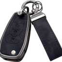 YO&YOYE Compatible with Chevy Key Fob Cover with Keychain Leather Key Case Protector for Chevrolet Equinox Camaro Cruze Malibu Sonic Smart Key (Black)