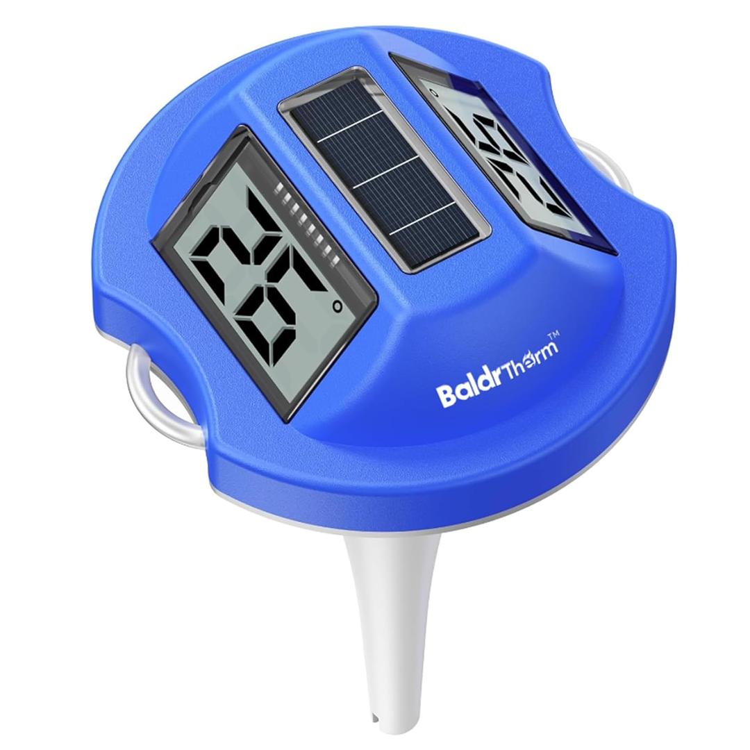 BaldrTherm Floating Pool Thermometer, Swimming Pool Thermometer Digital Solar, High Accurate, Anti-Fog Dual-Sided Display Screen for Babybath, Spas & Aquariums (Blue)