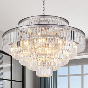 Crystal Chandeliers Modern Round Chandeliers for Dining Room Living Room Bedroom Entryway 7-Tier 17-Lights Nickel (31 Inch)