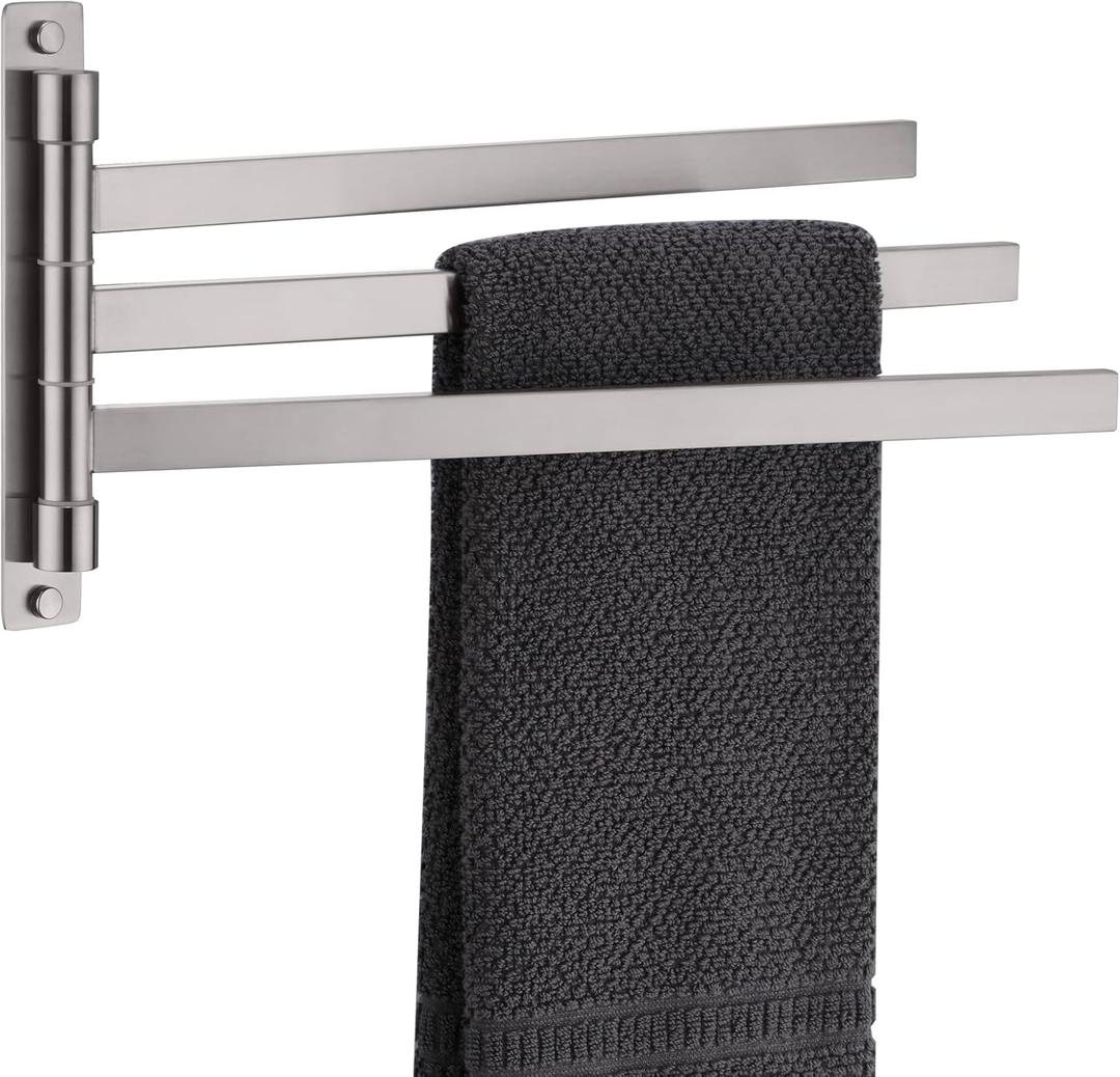 KOKOSIRI Hand Towel Holder Rack Swivel Bathroom Towel Bars Swing Out 3-Rail for Bath Kitchen Brushed Nickel Stainless Steel B5007BR-A3