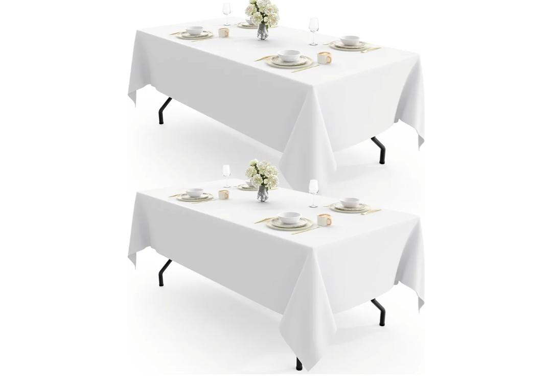 Pureegg Rectangle Table Cloth 60" x 102" – Durable Polyester Tablecloth Offers Reusable & Washable Protection, Ideal for Outdoor Party, Picnic, Wedding, Banquet and Birthday, 2 Pack, White
