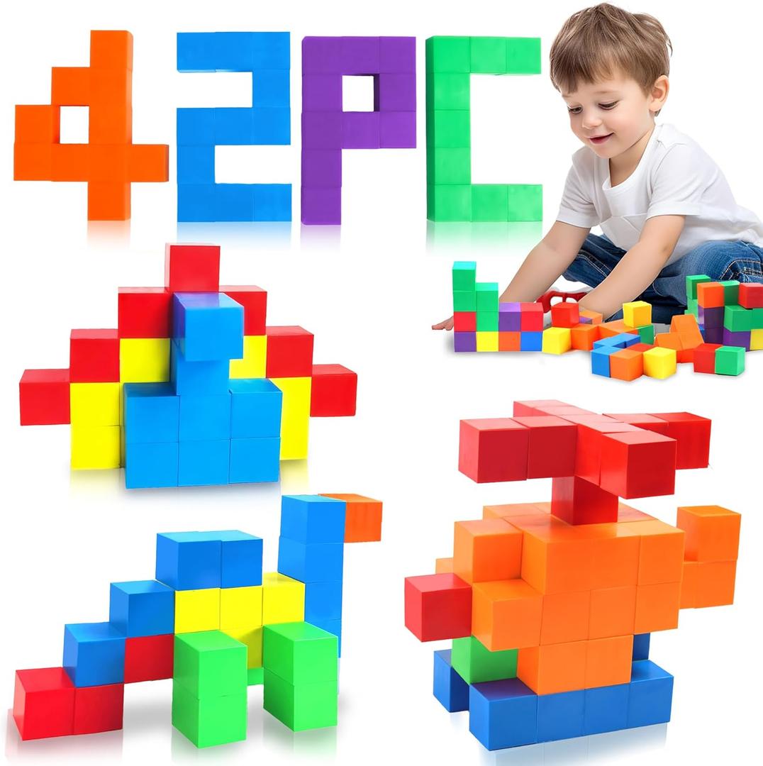 42PCS 1.2inch Magnetic Building Blocks Cubes for Kids 5+, Montessori STEM Toys Magnet Stacking for Learning Educational Autism Sensory Autistic Airplane Travel Activities Car Toy Gifts for Boys Girls