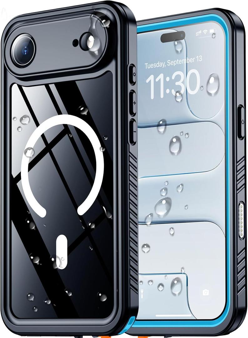 SPIDERCASE Magnetic for iPhone Air Case Waterproof, Built-in Lens & Screen Protector,[IP68 Underwater][15FT Military Shockproof] [Dustproof] Full Body Protection Cover for iPhone 17 Air 6.5,Blue