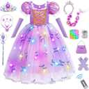 Light Up Princess Dresses for Girls Toddler Halloween Birthday Party Girls Costume with Accessories (Purple)