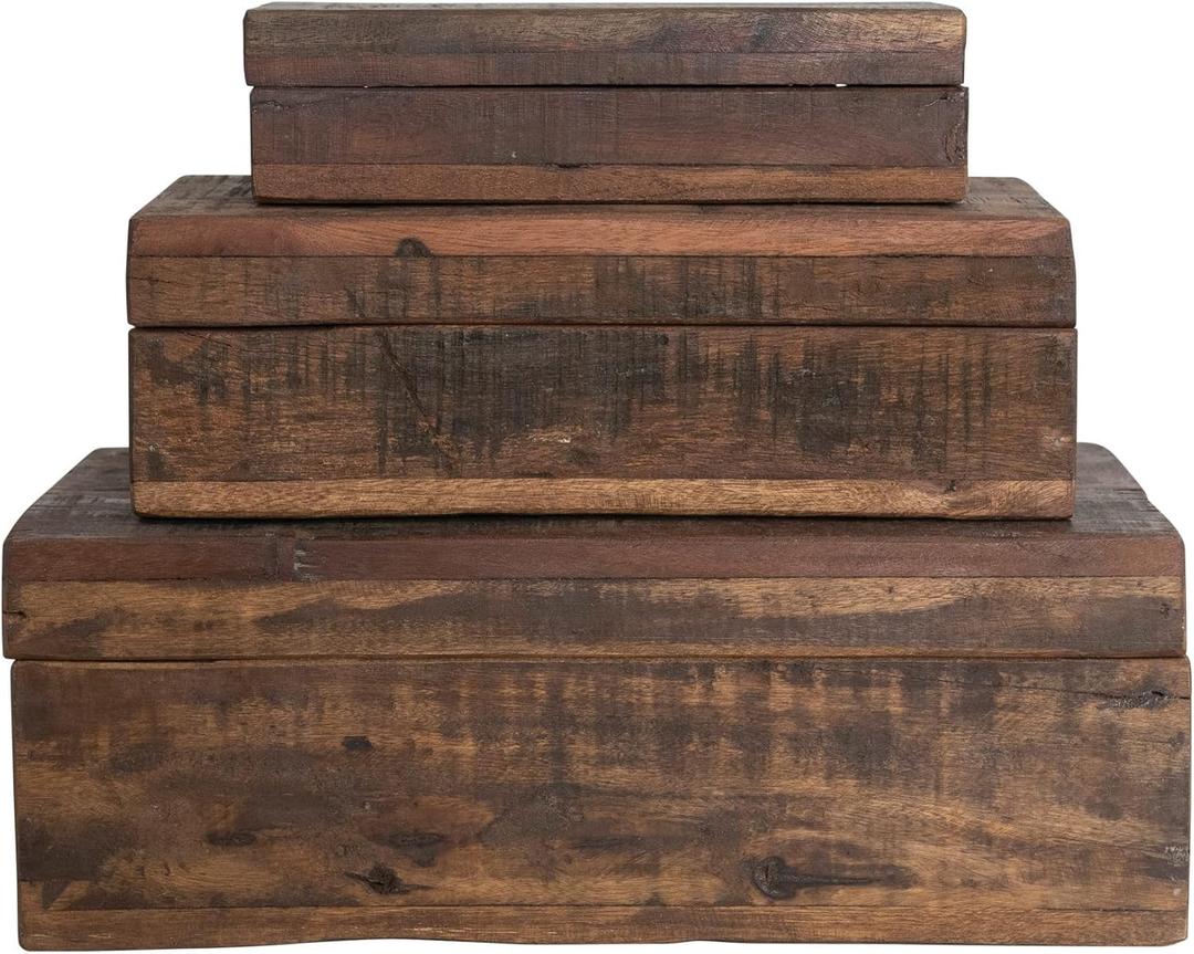 Reclaimed Vintage Wood Boxes, Set of 3 Sizes, Natural