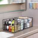 DINGTAI Metal Wire Basket Organizer Foldable Set of 6, Food Storage Mesh Bin with PVC Sheet, Freezer Organizer Bins for Pantry Closet Bathroom-Black