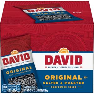 DAVID Sunflower Seeds, Original Flavor, 1.75 oz. (Pack of 24) (EXP 01/09/26)