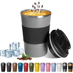 YINBAOGE Insulated Travel Coffee Mug, Spill & Leak Proof, Portable To Go Camping Stainless Steel Coffee Tumbler, Reusable Thermal Coffee Cup with Lid for Hot & Cold Drinks (Grey, 12 OZ) (Gray)