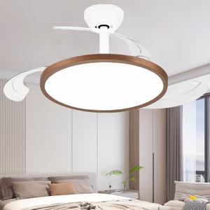 42 Inch Ceiling Fans with Lights, Retractable Fandelier Ceiling Fan, 3 Color Temperature, 6-Speed Reversible Motor, Timer & Memory Function, for Bedroom Living Room-White