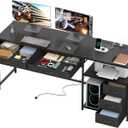 YOSHOOT 60" Computer Desk with 5 Fabric Drawers - Gaming Desk with Storage and Power Outlets, Home Office Desk for Adults and Teenagers Working Writing Study, Black (18.9"D x 59.06"W x 30.71"H)