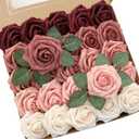 Floroom Artificial Flowers 25pcs Real Looking Burgundy Ombre Colors Foam Fake Roses with Stems for DIY Red Wedding Bouquets Bridal Shower Centerpieces Floral Arrangements Party Tables Home Decorations (25pcs Regular 3", Shades of Burgundy)