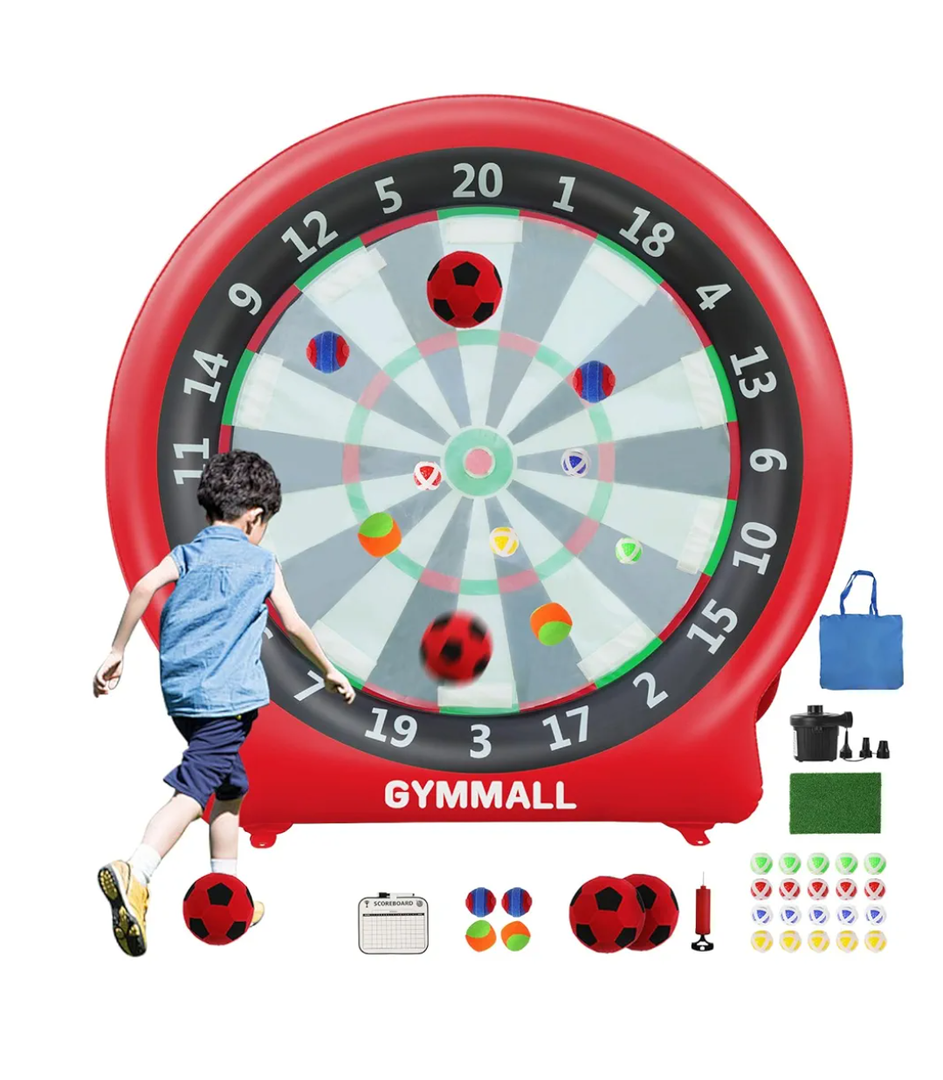 Giant Dart Board Inflatable with Pump, Outdoor and Indoor Soccer Sport Kick Dartboard for Kids and Adults, Waterproof Darts Board Yard Game with 20 Golf Balls, 4 Sticky Balls, 2 Soccers