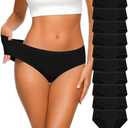 CULAYII Women's Cotton Bikini Panties, High-Cut Full Coverage Stretch Cool Underwear for Women, 10 Pack, Black, Large