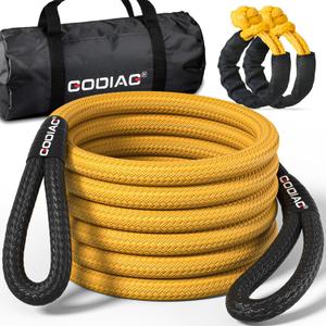 GODIAG 1"20ft Kinetic Recovery Rope (33000lbs) Heavy Duty Energy Tow Rope with 2 Soft Shackles, Offroad Power Stretch Snatch Rope for Truck Jeep Car ATV UTV Tractor (Yellow)