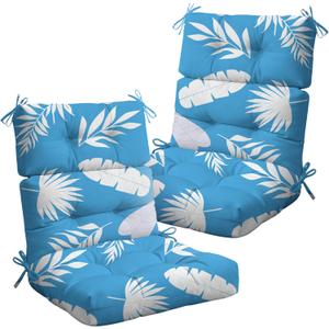 2 Pack Rocking Chair Cushion, Waterproof Chairs Cushions for Adirondack Chairs Patio Chair High Back Thicked Cushions Outdoor and Indoor with Ties, Blue Leaf