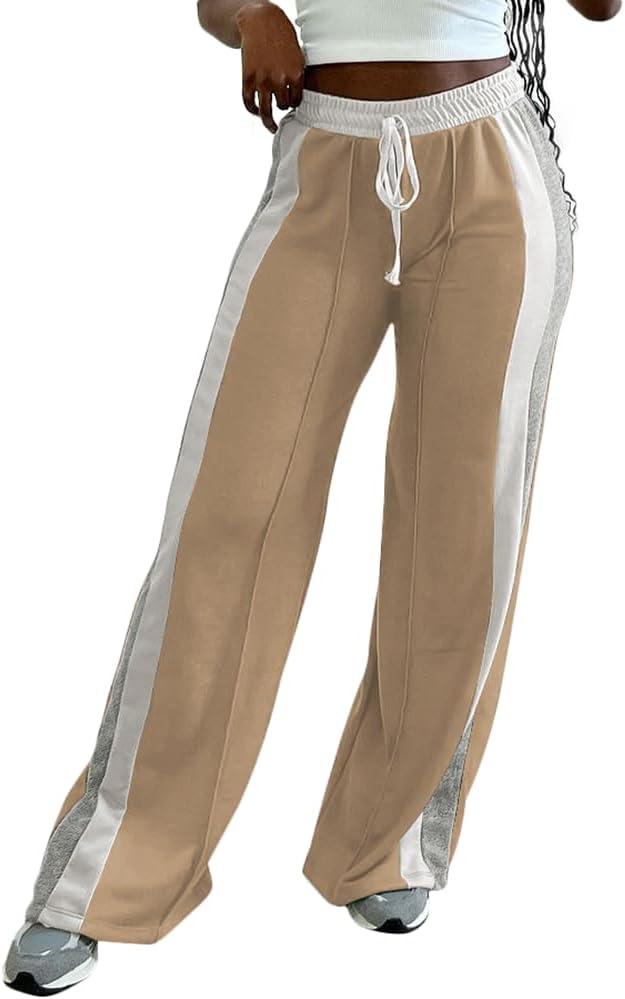 PINSV Women's Wide Leg Sweatpants Baggy Lounge Pants Active Joggers Striped Track Pants