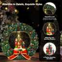 Lewondr Musical Christmas Snow Globe, Family Carolers Christmas Wreath, Swirling Glitters & 8 Songs & Timer, Battery Operated Singing Snow Lantern Decor for Home Holidays Xmas Gift
