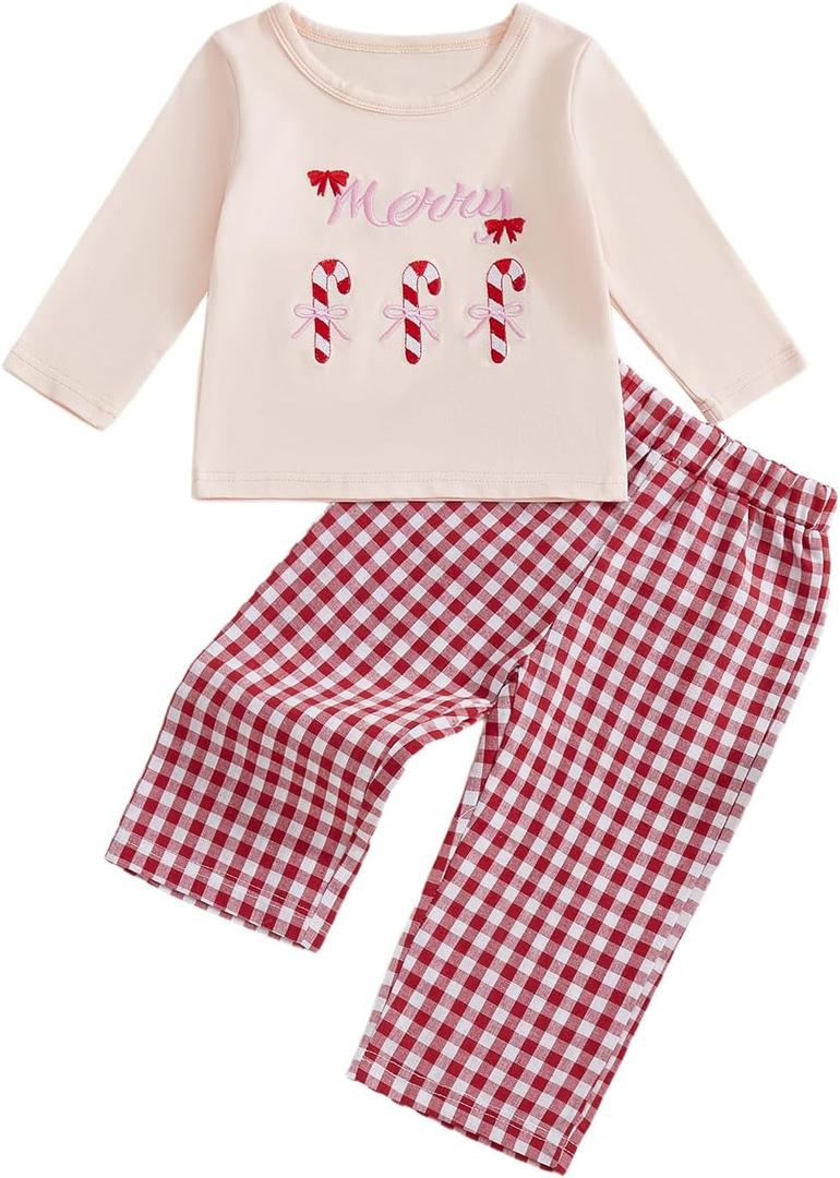 Toddler Boy Valentines Day Outfit Truck Heart Print Sweatshirt Plaid Pants Set Baby Girl Boy Love Clothes (12-18 Months, Red Xmas Santa)