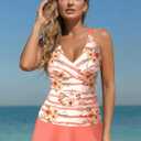ROSEWE Two Piece Tankini Swimsuits for Women, Tummy Control Bathing Suit with Skirt, V-Neck Swimdress (Pink, M)