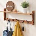29Inch Wall Mounted Coat Rack with Hooks and Shelf - Large Rustic Wood Coat Hangers for Hats, Keys, Towels, Robes Functional Entryway Wall Organizer for Bathroom, Kitchen, Mudroom Brown