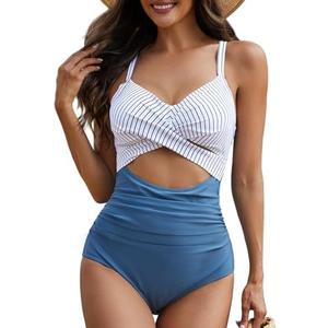 One Piece Swim Suits for Women 2025 Sexy Tummy Control Swimsuits Cutout High Waisted Criss Cross Back Bathing Suit for Women, XXL