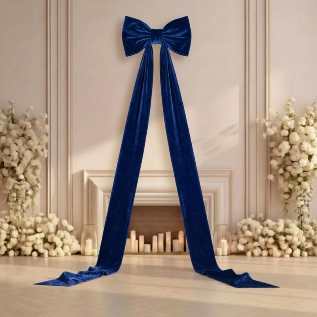 Giant Wall Bow Decorations 90x18 Inch Oversized Large Velvet Bow Decorative for Room Wall Backdrop Party Birthday Baby Shower Decor Front Door Patio Outdoor Wedding Arch Supply(Navy Blue)