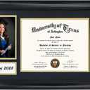 GMFrames Class of 2025 2026 Diploma Frame with Tassel Holder for 8.5x11 Certificate and 5x7 Photo,Solid Wood,Tempered Glass,Black over Gold Mat, 12x21 for 8.5x11, 5x7 with Tassel