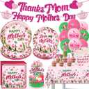 Mothers Day Decorations Happy Mothers Tableware Sets Include Thanks Mom Happy Mothers Day Banners Plates Napkins Tablecloth Cake Topper Balloons for Birthday Mother's Day Party Supplies Serve 20