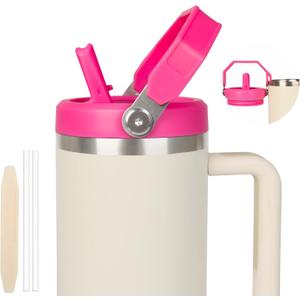 40oz Lid for Stanley Cup, Flip Straw Leak Proof Lids Replacement with Handle for 40oz Stanley Quencher and ProTour, No Spill Lids Reusable Removable Replacement Accessories for StanleyCup, (Rose*1)
