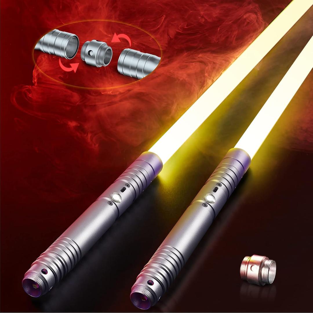 Oomyeh Lightsaber Kids Toy Alloy Hilt Update 15 Colors with 3 Modes Type-C Rechargeable 2 in 1 Dueling Light Saber for Kids and Adults Children's Day (2 Pack Silver), Medium