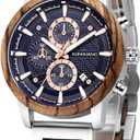 IK COLOURING Men's Wooden Watches, Multifuctional Quartz Chronograph & Date Display Watch for Men Handmade Wood Wrist Watch Luminous Stylish Casual Lightweight Wood & Stainless Steel Male Watch