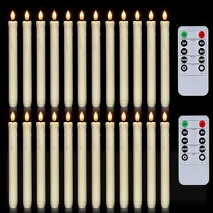 Homemory 24 Pcs Flameless Taper Candles with Remote, Timer, Dimmer, Plastic Battery Operated CandleSticks, Ivory Led Window Candles with Flickering Light, 9.6 Inches for Halloween Christmas Decoration