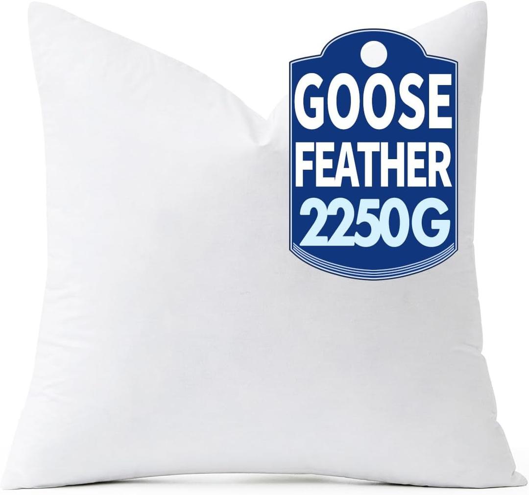 MIULEE 30 x 30 Goose Feather Down Euro Pillow with 100% Cotton Cover, Set of 1 Soft Fluffy Decorative Pillow Insert for Sofa Bed Couch Living Room White