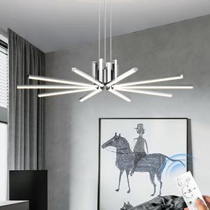 Modern Led Chandelier, Dimmable Sputnik Light Fixture with Remote Control, Modern Pendant Light for Dining Room Kitchen Living Room Entryway, 3000K-6500K (Chrome)
