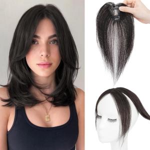 S-noilite Bangs Hair Clip,360 3D Cover Real Clip in Bangs Human Hair Toppers for Women With Side Bang Daily Wear (Natural Black)