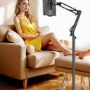 Lucky Trip Tablet Floor Stand with Double Heavy Duty Stable Base Never Tip Over, Adjustable Height Swivel Overhead Bed Tablet Phone Stand Holder for iPad, Kindle, Galaxy Tab, Cell Phones(4.7''-13'')