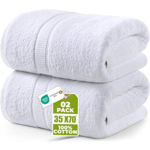 Utopia Towels Luxurious Jumbo Bath Sheet 2 Piece, 600 GSM, 35 by 70 Inches, 100% Ring Spun Cotton, Highly Absorbent and Quick Dry Extra Large Bath Towel, Super Soft Towel, White