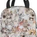 Cute Cat Lunch Bag Zipper Closure Leakproof Insulated Lunch Box Cooler Tote Bag Food Container Snack Bag (One Size)