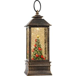 Christmas Snow Globe Lantern Water Glittering Christmas Tree with Music, USB Lined/Battery Operated Lighted Lantern for Christmas Festival Decoration Gifts