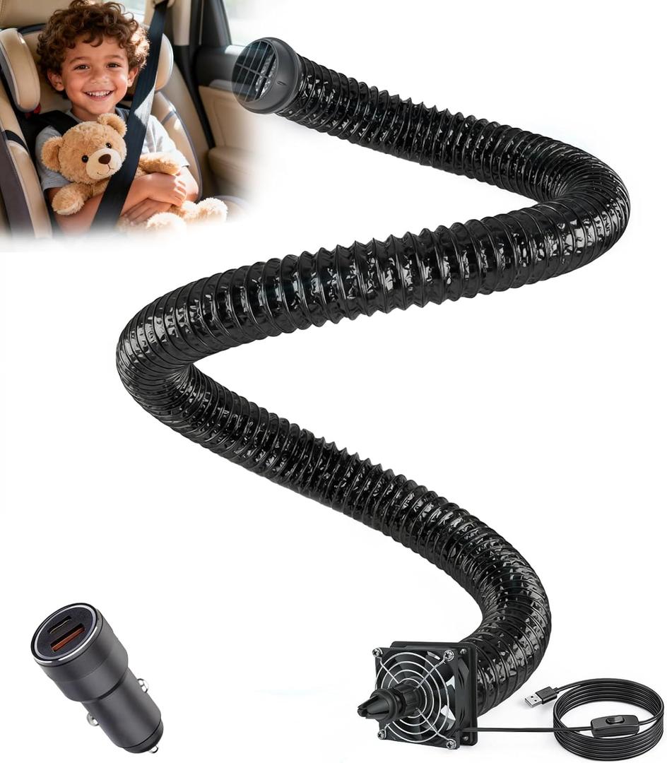 Car AC Vent Extender with USB Airflow Fan, Extendable Air Vent Hose for Backseat, AC Tube Back Seat Air Conditioning for Baby, Rear Seat Cooling Solution for Kids & Pets