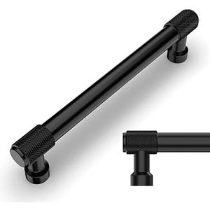 Amerdeco 10 Pack Matte Black Knurled Cabinet Pulls 5 Inch(128mm) Hole Center Kitchen Cabinet Handles Drawer Pulls Cabinet Hardware ZH0034