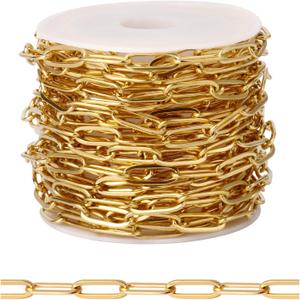 [16.5FT] 18K Gold Plated Paperclip Chains for Jewelry Making, 4.3mm Wide 304 Stainless Steel Paperclip Link Chain Roll Bulk for DIY Jewelry Making Craft