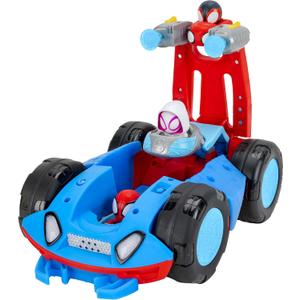 Jazwares Marvel Spidey and His Amazing Friends Team Spidey Flip and Reveal Cruiser - 11-Inch Double-Sided Vehicle with Lights, Sounds, and Web Blast Launchers