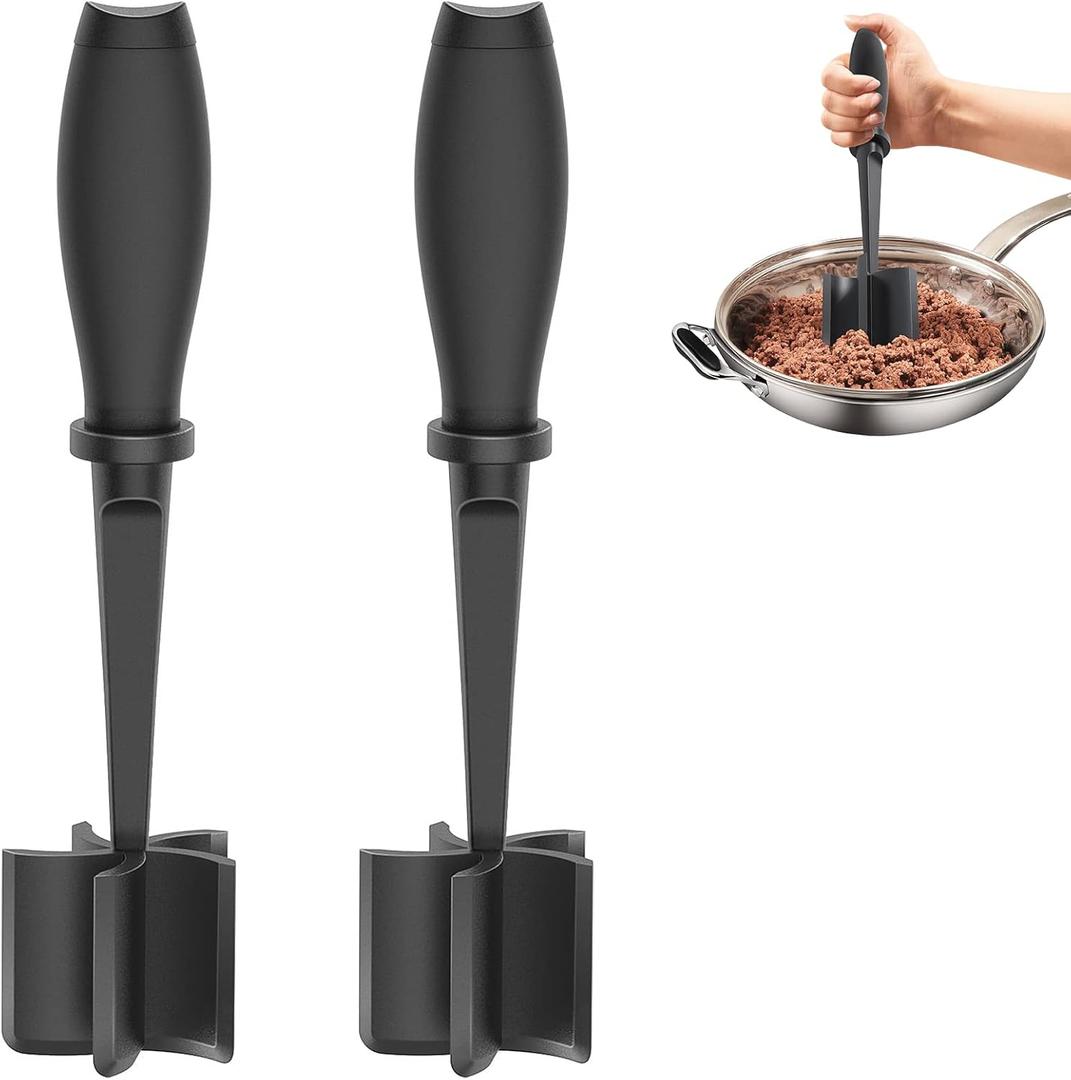 2Pack Meat Chopper, Heat Resistant Meat Masher for Hamburger Meat, Ground Beef Smasher, Nylon Hamburger Chopper Utensil, Meat Ground, Non Stick Mix Chopper Mix and Chop, Meat Masher Tool Gift (Black)