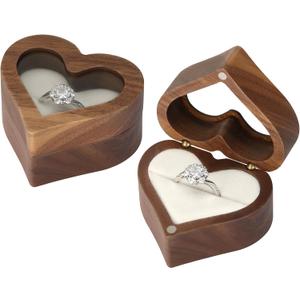 LETURE Wood Ring Display Box with Transparent Cover Single Slot 2 Slot, Heart Shaped Personalized Wooden Jewelry Box for Proposal Engagement Wedding Ceremony Anniversary (White - 1 Slot)
