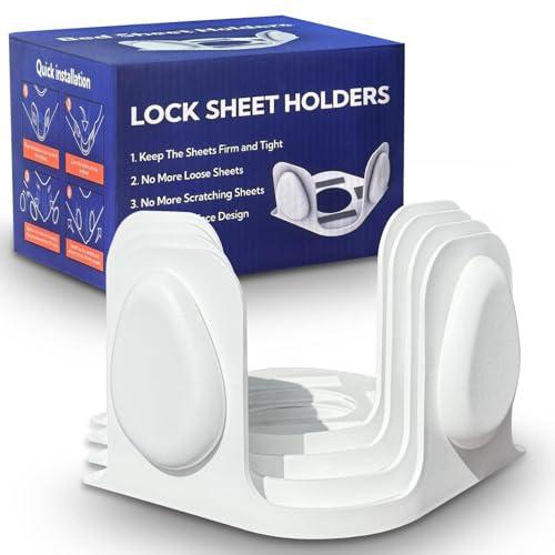 Ecohohoyyds Bed Sheet Holders for Corners: Fitted Bed Sheet Holders with 2 Pack Twist-Cap Clips Keep Sheets Tight Heavy-Duty Grippers Quick Install