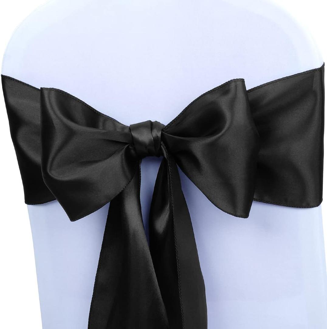Babenest Satin Chair Sashes Ties Upgraded 50 pcs Chair Ribbons Bows for Wedding Banquet Party Christmas Baby Shower Events Decoration (Black)